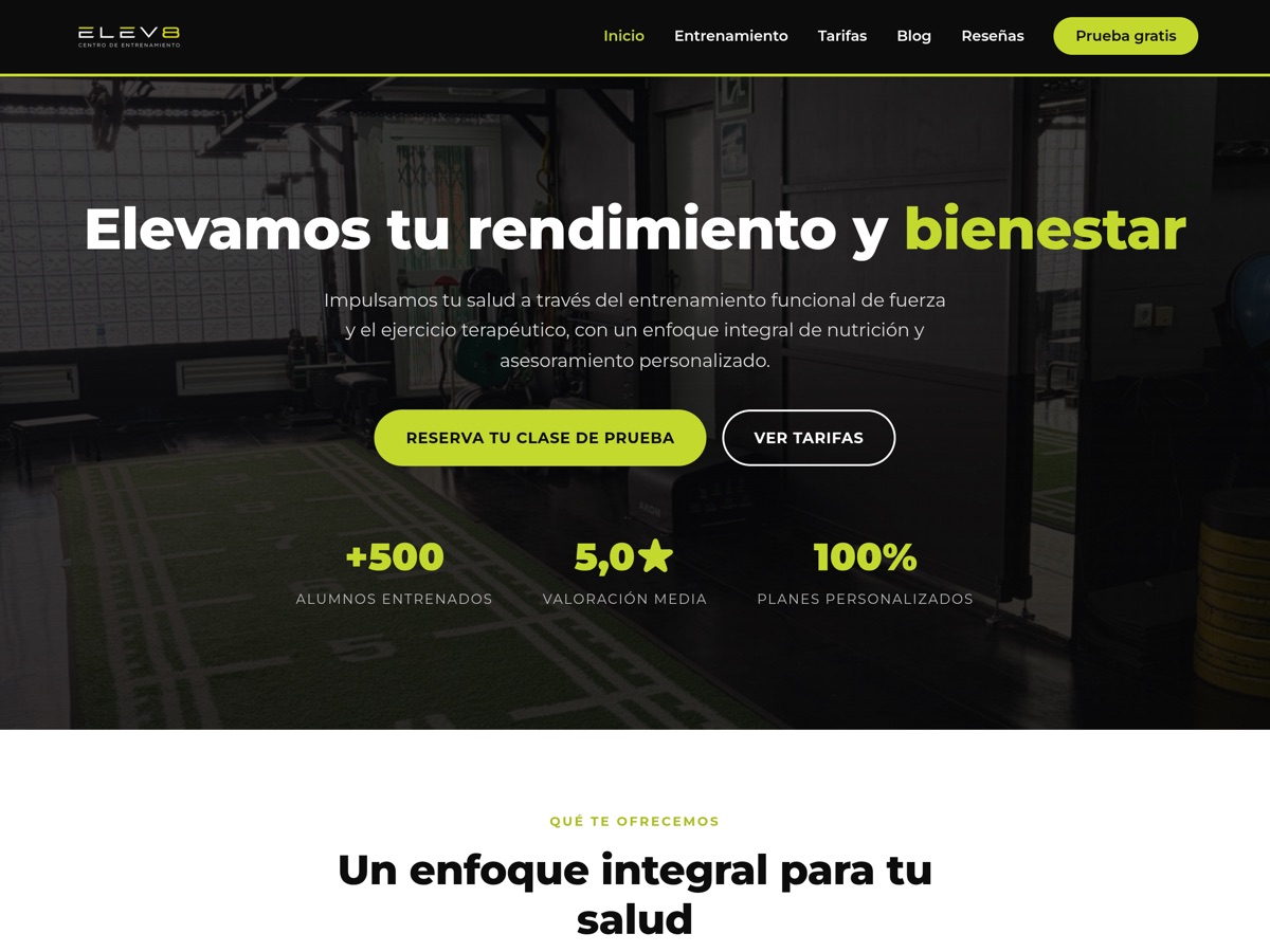 Vista previa de la web de Elev8