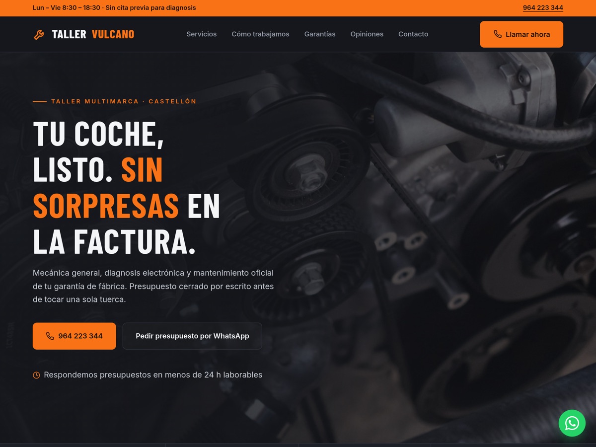 Vista previa de la web de Taller Vulcano